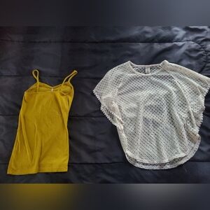 girl xl ivory crochet overlay top with golden yellow cami